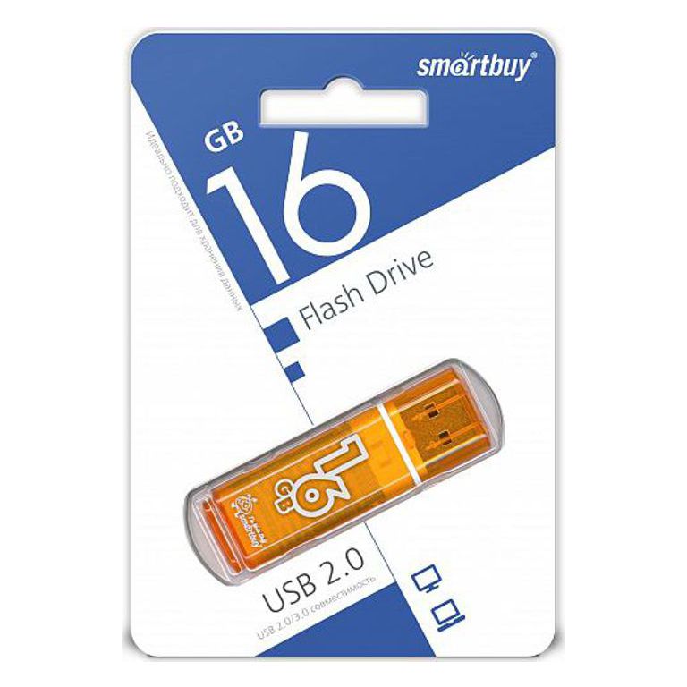 Флэш-диск 16GB SmartBuy Glossy оранж