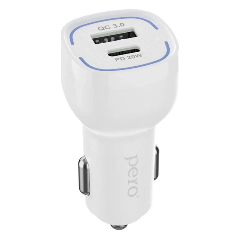 Автомобильное зарядное устройство PERO AC05 USB-A QC3.0 + USB-C PD, 38W белое