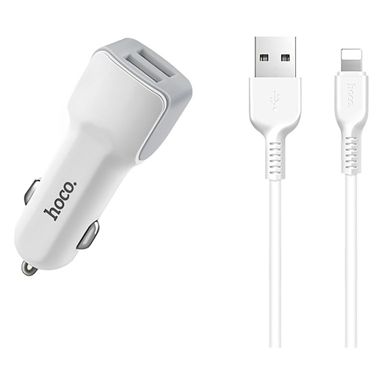 Зарядное устройство авто USBx2-iPhone8pin Hoco Z23 белый