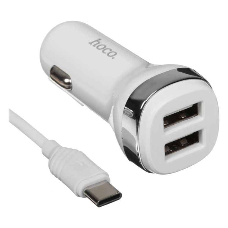 Зарядное устройство авто USBx2-TypeC Hoco Z40 белый
