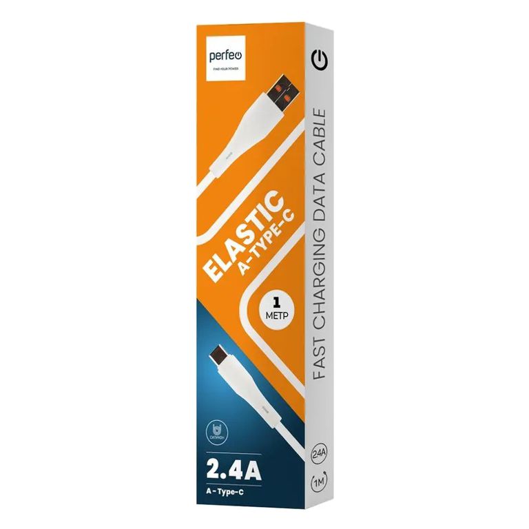 Кабель USB-TypeC 1м Perfeo ELASTIC U4718 белый