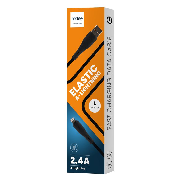 Кабель USB-iPhone8pin 1м Perfeo ELASTIC I4339 чёрный