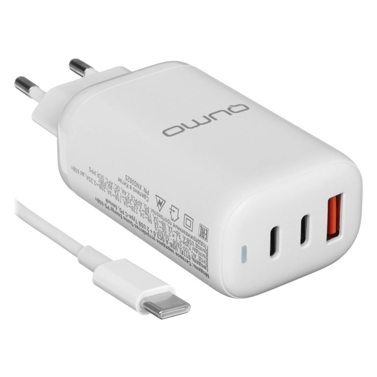 Сетевое зарядное устройство Qumo Energy PD 65Вт (0118) USB-A QC3.0 + 2 USB Type-C PD, цвет белый